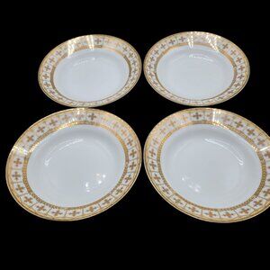 Fine Porcelain Soup Bowls Gold White Band Shooting Star Set of 4